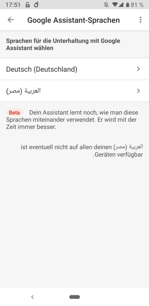 Google Home Settings for Arabic