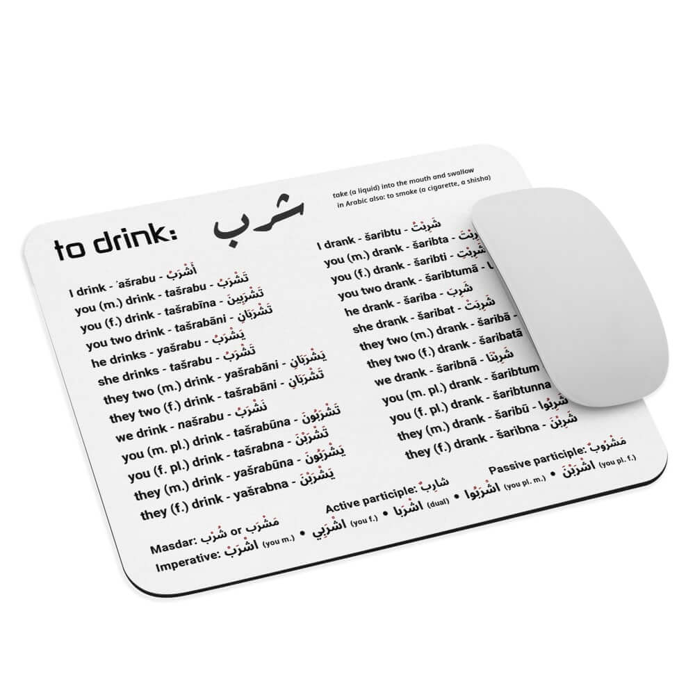 Mouse pad: Arabic verb to drink – conjugation in past and present tense